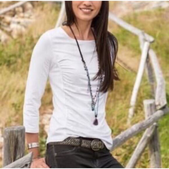 Sundance LOT 2 Princess Ruched Tops Women's Cotton Shirt Gray/Off White Small - Picture 3 of 9